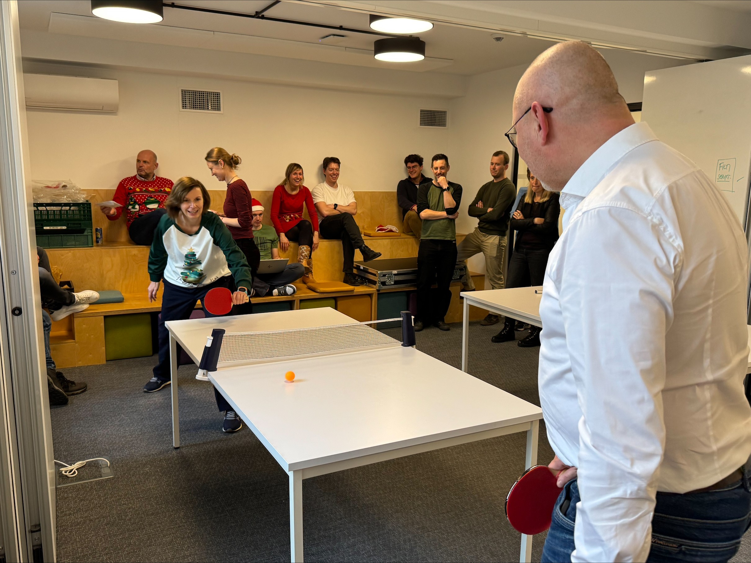 Christmas party at the office, and even the CEO took part in the table tennis tournament. He came in a well-deserved 4th place. :-)