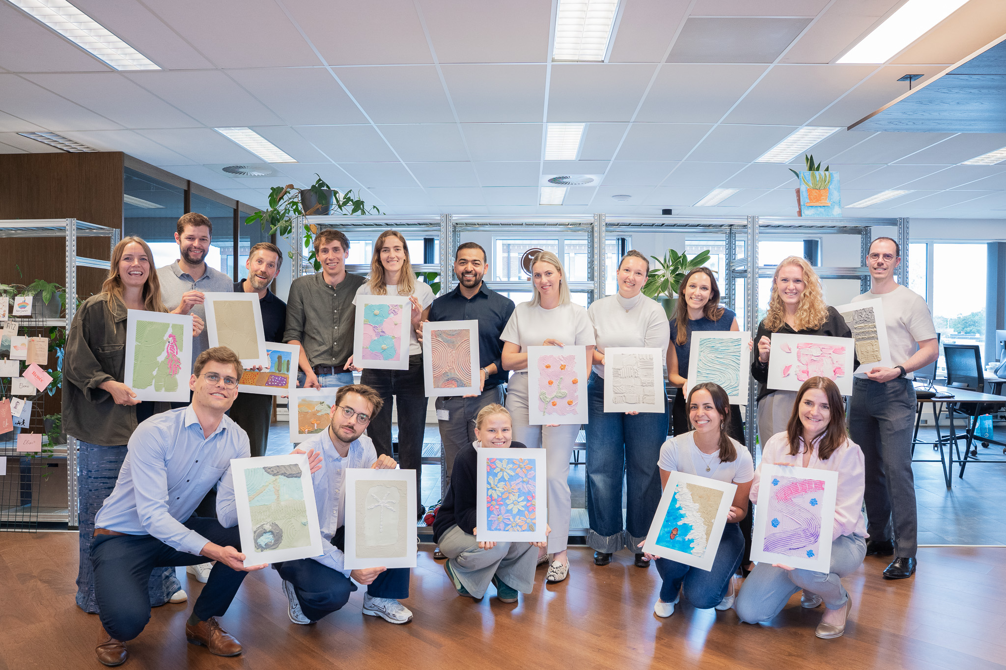 Part of the management team coming together with new joiners at our newbie event in Belgium